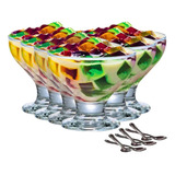 Conjunto Sobremesa 12 Peças Vidro Luxo 6 Taças 6 Colheres