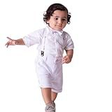 Conjunto Social Bebê Batizado Menino Conjunto Kit 4 Peças Camisa Bermuda Gravata Suspensório Branco M 2 A 3 Anos