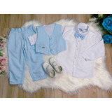 Conjunto Social C Colete Calça Gravata Azul Camisa Branca