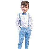 Conjunto Social Infantil Azul Bebê Camisa Manga Longa Calça Bolso Faca E Suspensório E Gravta Borboleta Azul Bebê 8 