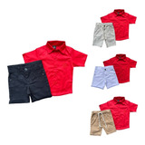 Conjunto Social Infantil Menino Camisa Premium   Bermuda