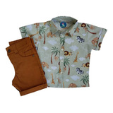 Conjunto Social Menino Infantil Roupa Safari Rei Leão Aniver