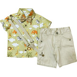 Conjunto Social Menino Roupa Safari Manga