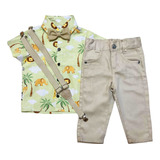 Conjunto Social Menino Roupa Safari Rei Leão Arca De Noé