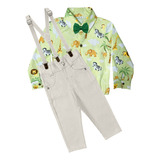 Conjunto Social Roupa Festa Safari Infantil Menino Verd Novo
