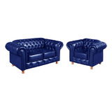 Conjunto Sofá 2 Lugares E Poltrona Luis Xv Chesterfield