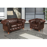 Conjunto Sofá 2 Lugares E Poltrona Luis Xv Chesterfield