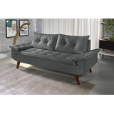 Conjunto Sofa Bariloche 2 E 3 Lugares Em Material Sintético Cor Cinza