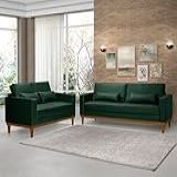 Conjunto Sofá Living Valência 3-2 Lug- Base Madeira - Veludo Verde