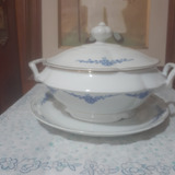 Conjunto Sopeira E Sobreprato Porcelana Real Floral Azul 