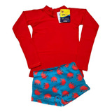 Conjunto Sunga Boxer Com Blusa Proteção Uv50 Bebês Menino