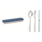 Conjunto Talher Aço Inox Com Estojo E Tampa Azul Tramontina