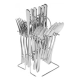 Conjunto Talheres Silver Inox Luxo Suporte 25 Pçs Prata