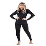 Conjunto Térmico Feminino Proteção UV50 Calça E Blusa Manga Longa Treino Esporte Inverno PRETO M 