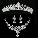 Conjunto Tiara Colar E Brincos Cabelo Noiva Strass Prata 010