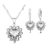 Conjunto Titanic Banhado Prata Zirconias Coração Branco