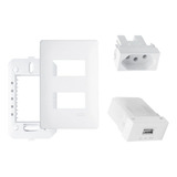Conjunto Tomada 10a Carregador Usb P Embutir Habitat