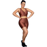 Conjunto Top Nadador Shorts Fitness 3d Feminino Treino