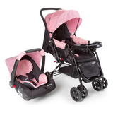 Conjunto Travel System Reverse Duo Rosa Rajado Cosco Kids
