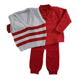 Conjunto Trico Lã Blusa calça Colete Bebê Menino Ref 218