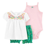 Conjunto Trio Carters Bebe Menina 3 Peças Roupa De Bebê