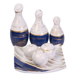 Conjunto Trio Vasos Ceramica Prato Bolas Decoração Rack Mesa