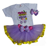 Conjunto Tutu Minha 1 Páscoa Mesversário Menina Com Laço