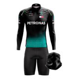 Conjunto Uniforme Ciclista Bermuda E Camisa Petronas Preto