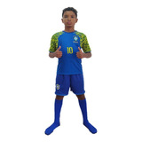 Conjunto Uniforme Infantil Brasil Azul Neymar