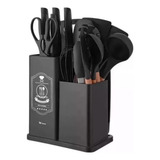 Conjunto Utensílios Cozinha Silicone Completo 19 Peças Preto