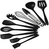 Conjunto Utensílios Para Cozinha Preto Silicone Kit Completo Jogo 10 Peças Para Cozinhar