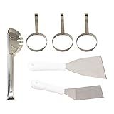 Conjunto Utensílios Para Produção De Hambúrguer Lanches Espátulas 01 Curva 01 Reta Modelador Ovos 03 Pegador Multiuso 01 KIT 06 Peças 