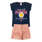 Conjunto Verão Infantil Menina Flower Girassol Marinho