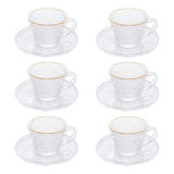 Conjunto Xícara Chá 6 Pc Cristal Martela Fio Ouro Petra Lyor
