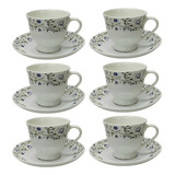 Conjunto Xícaras De Chá 170 Ml Porcelana 12 Pçs Flores Azul