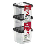 Conjuntos Com 3 Potes Modulares Quadrados P 450ml Cor Preto