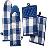 Conjuntos De Luvas De Forno De Algodão E Suporte De Panela Buffalo Check Pacote Com 4 Tecido Respirável De Algodão Reciclado E Resistente Ao Calor Confortável Para Cozinhar Assar