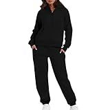 Conjuntos De Moletom Femininos Com Capuz E Zíper 1 4 Pulôver Cropped Moletom Reto Moletom Casual Outono Roupas Casuais Preto XGG