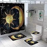 Conjuntos De Tapete De Banho Estampado Sol E Lua Cortina De Chuveiro Com Conjunto De Tapete De Banho Antiderrapante Tapete De Banheiro Microfibra Criativo Foot 4pcs 274 HaoAMZ