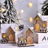 Conjuntos De Vila De Natal Com Iluminação LED Casas De Vila De Natal Com Estatuetas Coleção De Vila De Natal Decoração De Quarto Interior Edifícios Colecionáveis Madeira 3 Peças