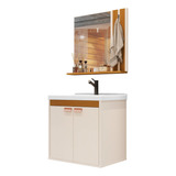 Conjuto Pallas Gabinete De Banheiro Com Espelheira E Cuba Pia Branco Móvel Off White nature Quantidade De Furos Para Torneira Um Furo