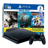 Console Sony Playstation 4 Slim 1tb 3 Jogos Controle Edição Standard Garantia Ps4