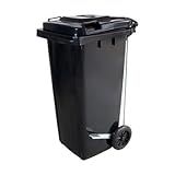 Contêiner Lixeira Coletor Plástico Preto Com Pedal 120L