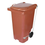 Contentor Plástico Lixeira Tipo Gari 240l Com Pedal Em Aço Cor Marrom