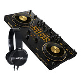 Controladora Pionner Dj Ddj rev1 Dourada Com Fone Voik Cor Dourado 110v 220v