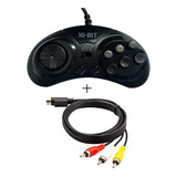 Controle Sega Mega Drive   6 Botões Turbo   Cabo Av 9 Pinos