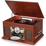 Conversor Digital LP Para MP3 Com Bluetooth - Vitrola 3 Velocidades -33-45-78 RPM-- CD Player- Casseteira- Rádio FM - Mogno Clássico Presente Para Músicos Sertanejo-MPB