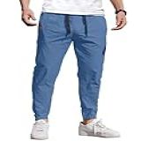 COOFANDY Calça Cargo Masculina Casual Com Cordão Elástico Para Caminhada Ao Ar Livre Jeans Azul G