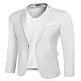 COOFANDY Terno Casual Masculino Blazer Jaquetas Leves Casacos Esportivos Um Botão Branco Medium Big Tall