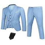 COOFANDY Terno Masculino De 3 Peças  Blazer De Um Botão  Caimento Justo  Colete E Calça Com Gravata  Azul Celeste  Small